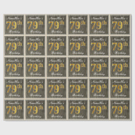 エレガント木フェイク、フェイク金ゴールド79誕生日+名前 ラッピングペーパー