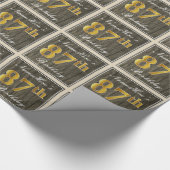 エレガント木フェイク、フェイク金ゴールド87番目の誕生日+名前 ラッピングペーパー (角)