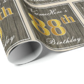 エレガント木フェイク、フェイク金ゴールド88誕生日+名前 ラッピングペーパー (ロールコーナー)