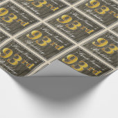 エレガント木フェイク、フェイク金ゴールド93番目の誕生日+名前 ラッピングペーパー (角)