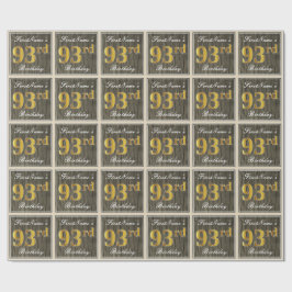 エレガント木フェイク、フェイク金ゴールド93番目の誕生日+名前 ラッピングペーパー