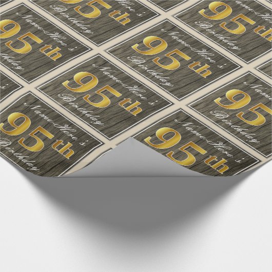 エレガント木フェイク、フェイク金ゴールド95誕生日+名前 ラッピングペーパー (角)