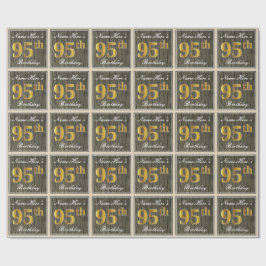 エレガント木フェイク、フェイク金ゴールド95誕生日+名前 ラッピングペーパー