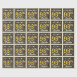 エレガント木フェイク、フェイク金ゴールド98誕生日+名前 ラッピングペーパー