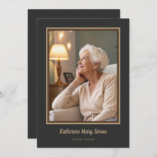 エレガント木炭ベージュ葬儀記念碑 招待状 (正面/裏面)