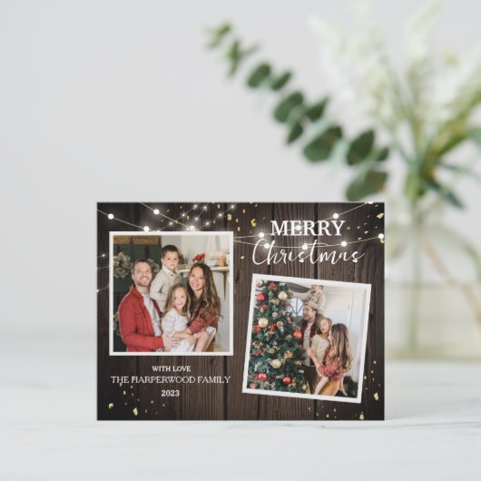 エレガント木素朴のクリスマスファミリー2写真 シーズンポストカード (スタンド正面)