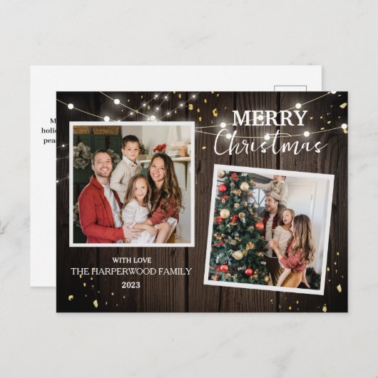 エレガント木素朴のクリスマスファミリー2写真 シーズンポストカード (正面/裏面)