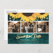 エレガント木素朴ティール（緑がかった色）ひまわ結婚りの写真 案内ポストカード (正面/裏面)