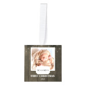 エレガント木素朴ベビー初めてのクリスマス4 Photo キューブオーナメント (正面)