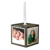 エレガント木素朴ベビー初めてのクリスマス4 Photo キューブオーナメント (裏面アングル)