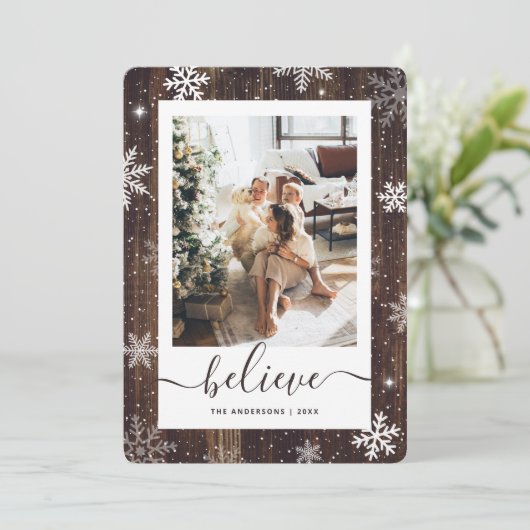 エレガント木素朴写真スノーフレーク シーズンカード (スタンド正面)