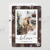 エレガント木素朴写真スノーフレーク シーズンカード (正面/裏面)