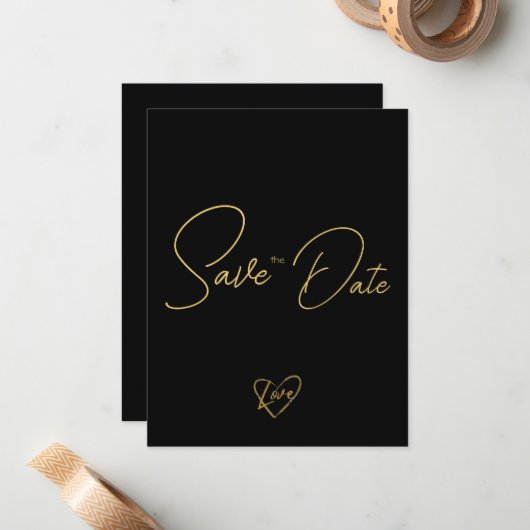 エレガント木素朴黒と光沢のある日付を保存 ノートカード (正面/裏面インサイチュ)