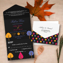 エレガント木素朴黒秋の結婚式 オールインワン招待状