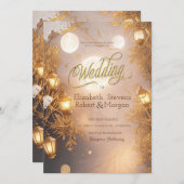 エレガント枝素朴灯結婚灯 招待状 (正面/裏面)