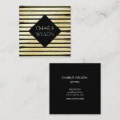 エレガント枠付き黒絵を描ストライプの スクエア名刺 (正面/裏面)