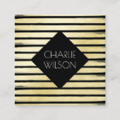 エレガント枠付き黒絵を描ストライプの スクエア名刺 (正面)