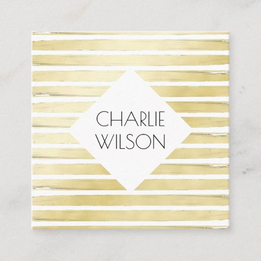 エレガント枠絵を描付き白ストライプの スクエア名刺 (正面)