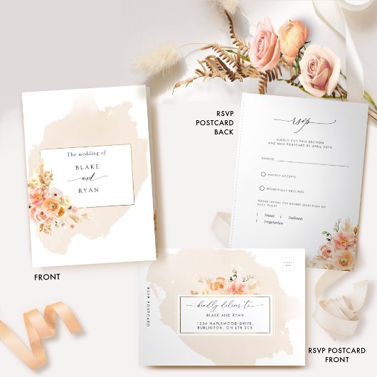 エレガント桃とクリームが詰め込まれて結婚いる 三つ折りカード