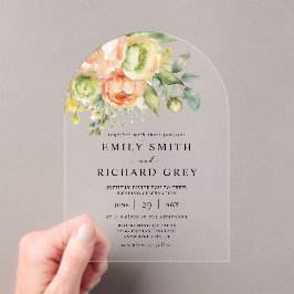 エレガント桃と緑のフローラの結婚葉 アクリル招待状