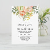 エレガント桃と緑のフローラの結婚葉 招待状 (スタンド正面)