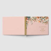 エレガント桃と金ゴールドのフローラ結婚 ゲストブック (全面)