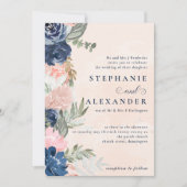 エレガント桃と青フォーマル結婚の 招待状 (正面)