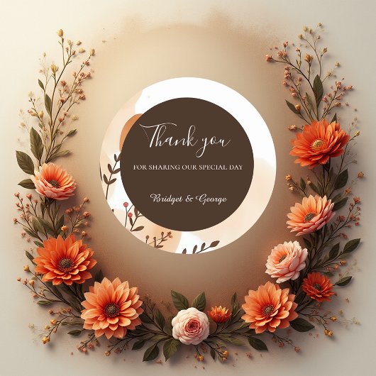 エレガント桃の水彩枠 ラウンドシール