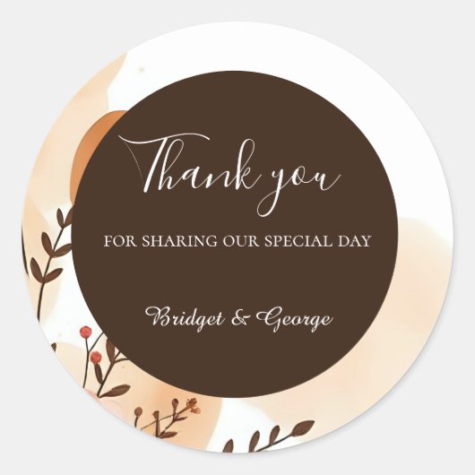 エレガント桃の水彩枠 ラウンドシール (正面)