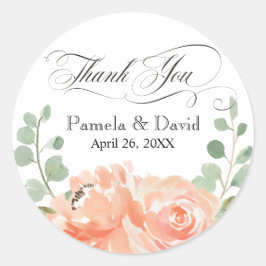 エレガント桃の水色フローラ結婚の感謝 ラウンドシール