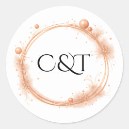 エレガント桃の結婚スパークル書道 ラウンドシール