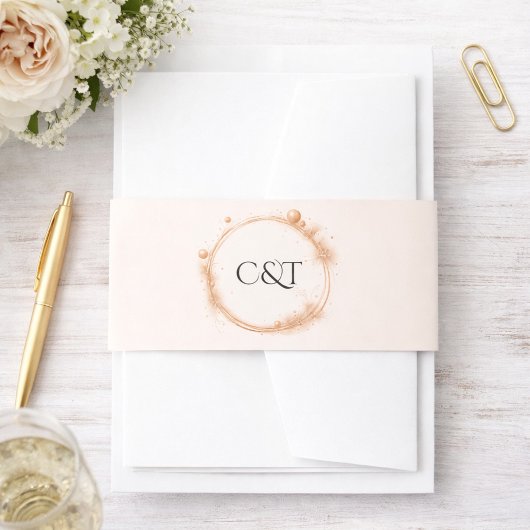 エレガント桃の結婚スパークル書道 招待状ベリーバンド