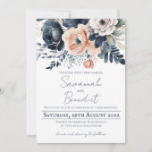 エレガント桃フローラ水結婚色 招待状 (正面)