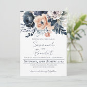 エレガント桃フローラ水結婚色 招待状 (スタンド正面)