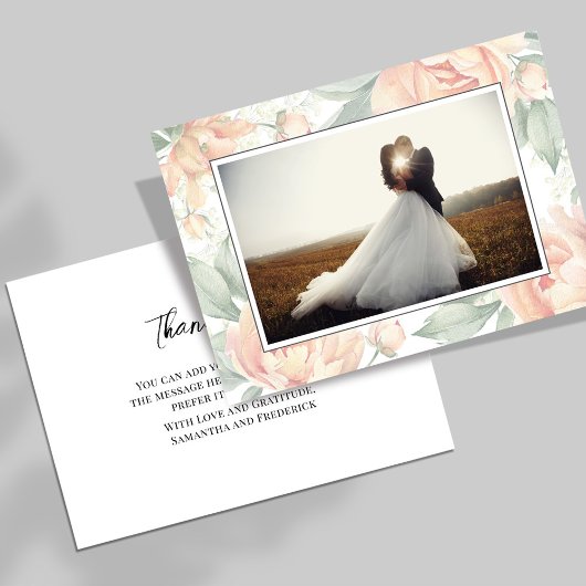 エレガント桃フローラ結婚の写真 サンキューカード