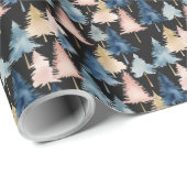 エレガント桃モダン黒のクリスマスツリーパターン ラッピングペーパー (ロールコーナー)