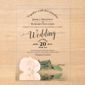 エレガント桃淡い色のバラレースのよう書道結婚の アクリル招待状 (正面)