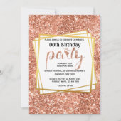 エレガント桃金ゴールドグリッター誕生日パーティー 招待状 (正面)