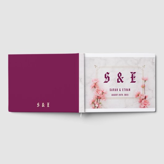 エレガント桜ピンクフローラさくらんぼ結婚ブロッサム ゲストブック (全面)