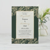 エレガント森の緑の金ゴールド高級フローラ結婚 招待状 (スタンド正面)