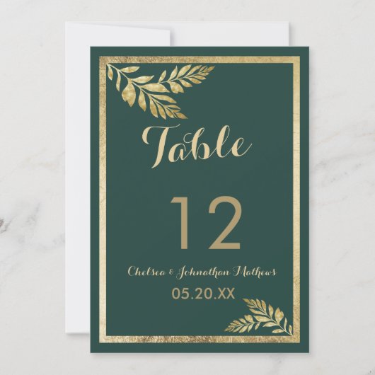 エレガント森林緑黄金の葉の表の番号 招待状 (正面)
