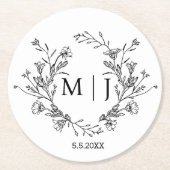 エレガント植物モノグラ結婚ムシンプル病 ラウンドペーパーコースター (正面)