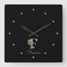 エレガント植物単行文字F スクエア壁時計