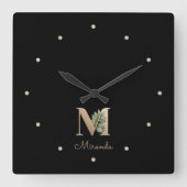 エレガント植物単行文字M スクエア壁時計 (正面)