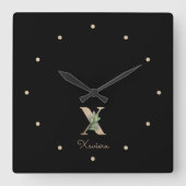 エレガント植物単行文字X スクエア壁時計 (正面)