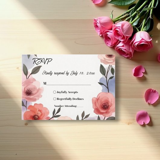 エレガント植物園水彩フローラ結婚ズ 出欠カード