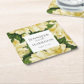 エレガント植物学結婚式招待状 スクエアペーパーコースター (アングル)