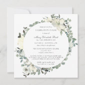 エレガント植物性お祝い・オブ・ライフ・ホワイト・フローラ 招待状 (正面)