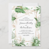 エレガント植物性の夏の葉と金ゴールド結婚ズ 招待状 (正面)