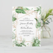 エレガント植物性の夏の葉と金ゴールド結婚ズ 招待状 (スタンド正面)